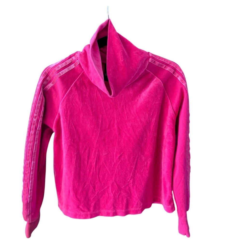 Adidas 3-Stripe Velour Sweatshirt Hoodie Medium